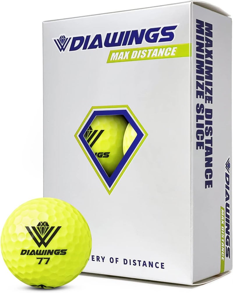 DIAWINGS W كرات جولف دياوينغز ماكس ديستنس – تحكم سهل وطيران مستقيم | زيادة المسافة لسرعات السوينغ الأبطأ | مطابقة لمعايير USGA و R&A | 6 كرات - Image 1